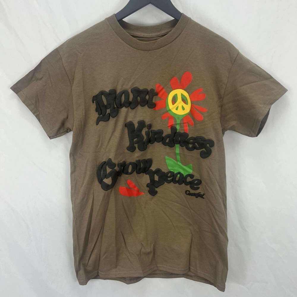 Grateful tee shirt brown puff letters Plant kindness Grow peace sz M EUC Tshirt